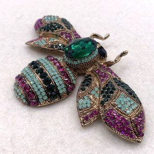 HUGE Cute 3D Rhinestone Large Insect BEE Brooch Pin 4"x2.5" Animal Retro